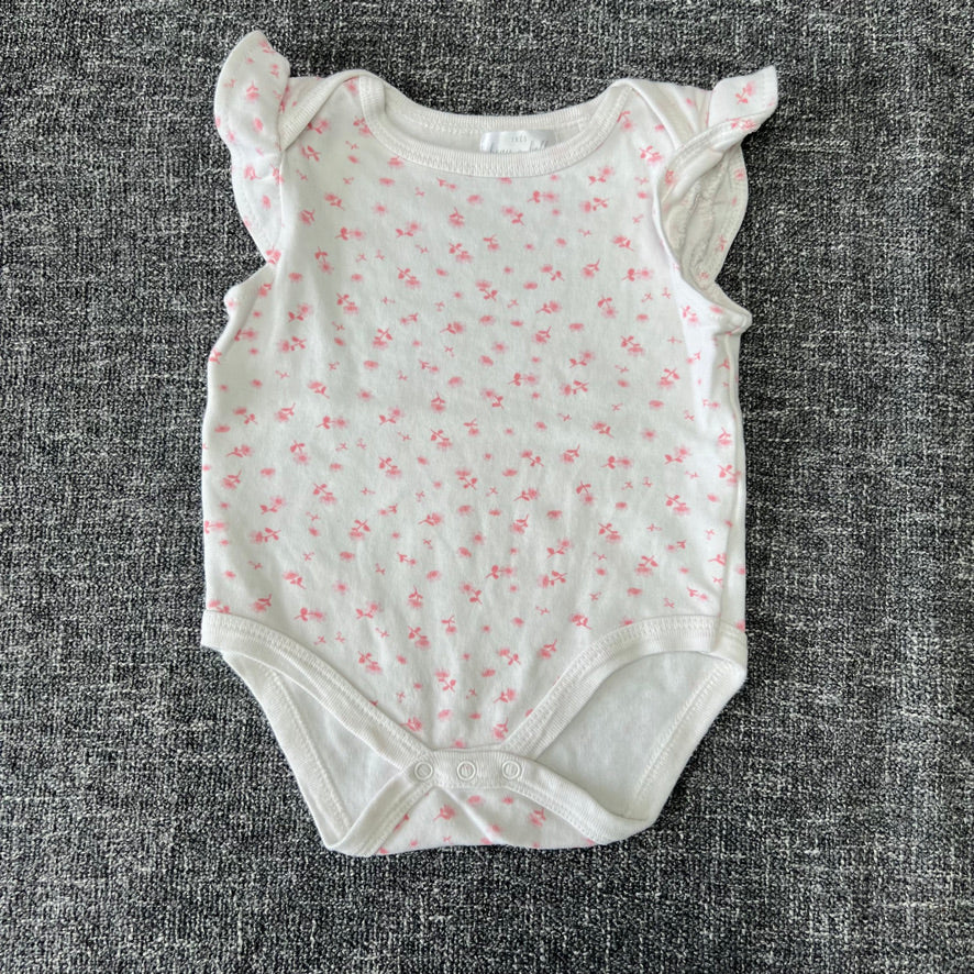 Girls 6-9 Month White Short Sleeved Bodysuit With Pink Floral Print