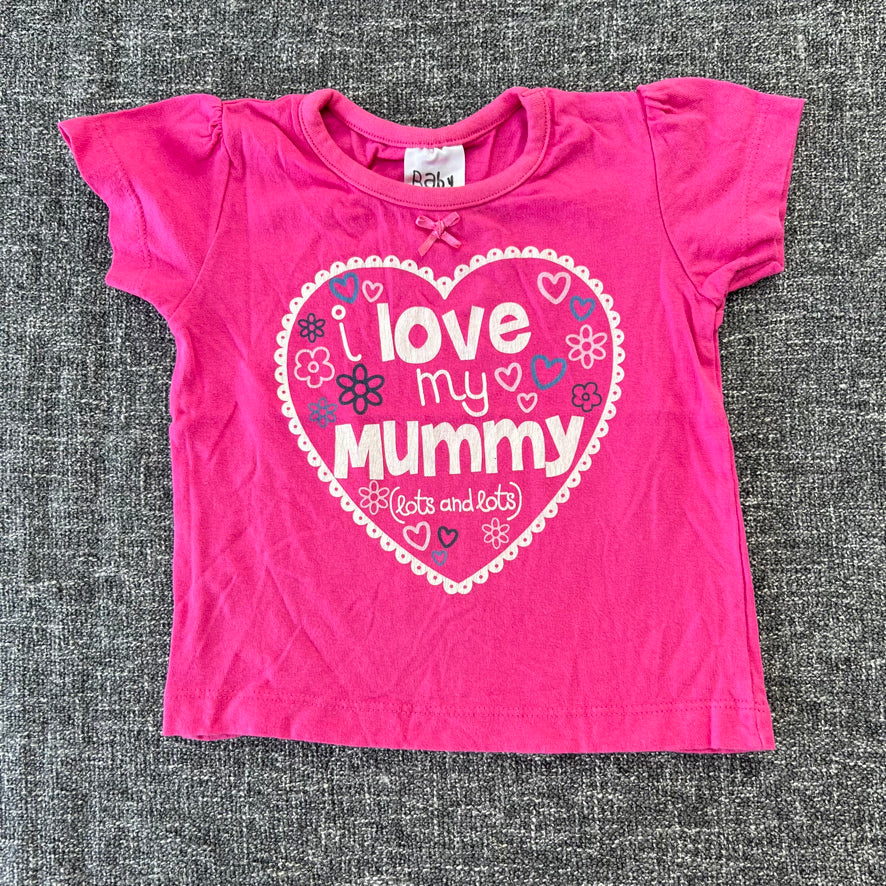 Girls 9-12 Month Pink "I Love My Mummy )Lots & Lots)" T-shirt