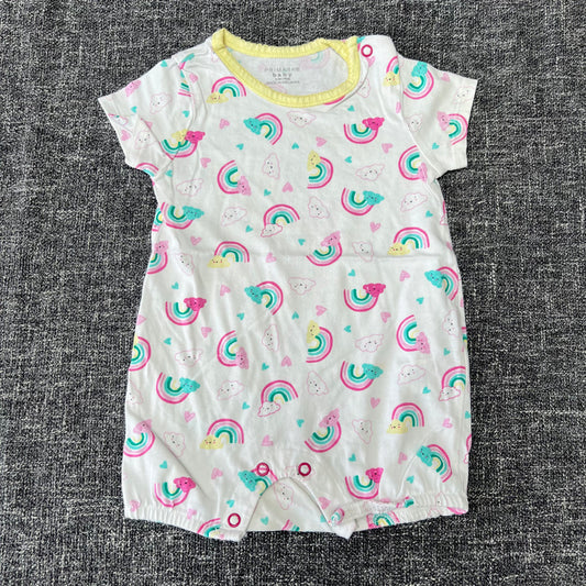 Girls 6-9 Month White Summer Romper With Rainbow Print