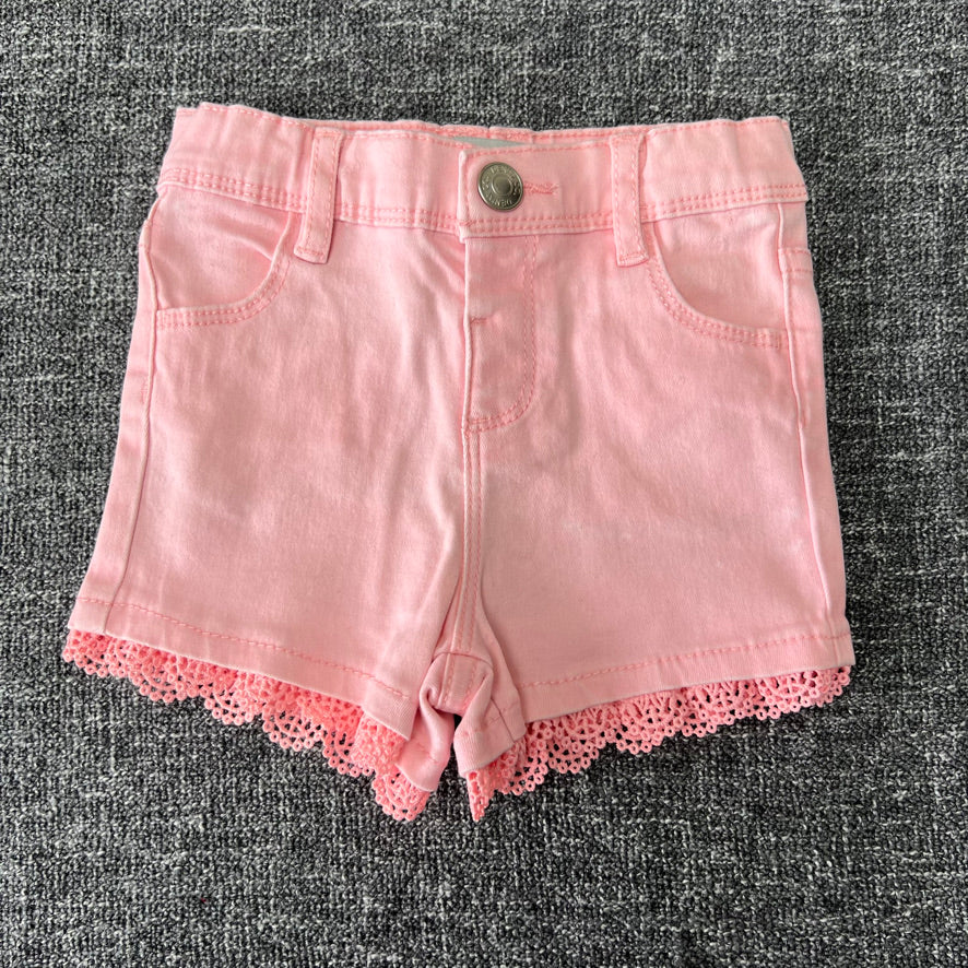 Girls 9-12 Month Peach Denim Shorts With Lace Trim