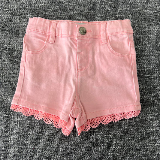 Girls 9-12 Month Peach Denim Shorts With Lace Trim