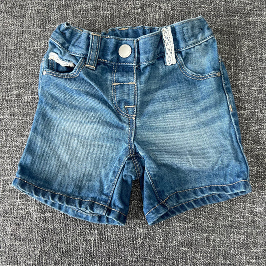 Girls 6-9 Month Blue Denim Shorts With Lace Detailing