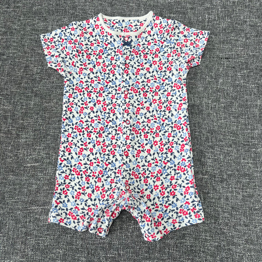 Girls 12-18 Month White Romper With A Blue & Red Floral Print