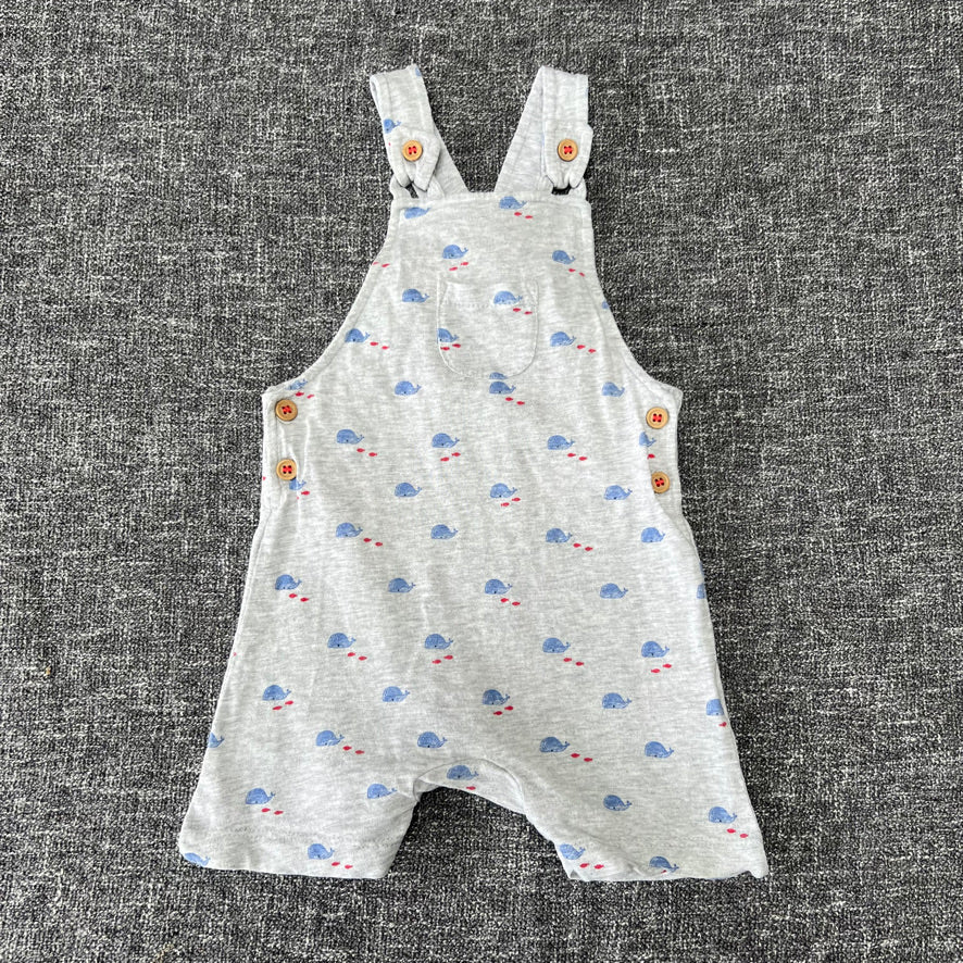 Boys 6-9 Month Grey Summer Dungarees With Whale Print