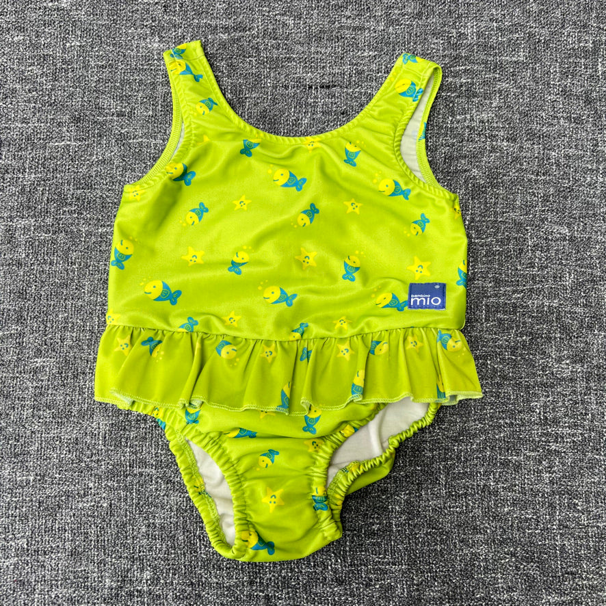 Girls 12-18 Month Green Fish Print Swim Suit