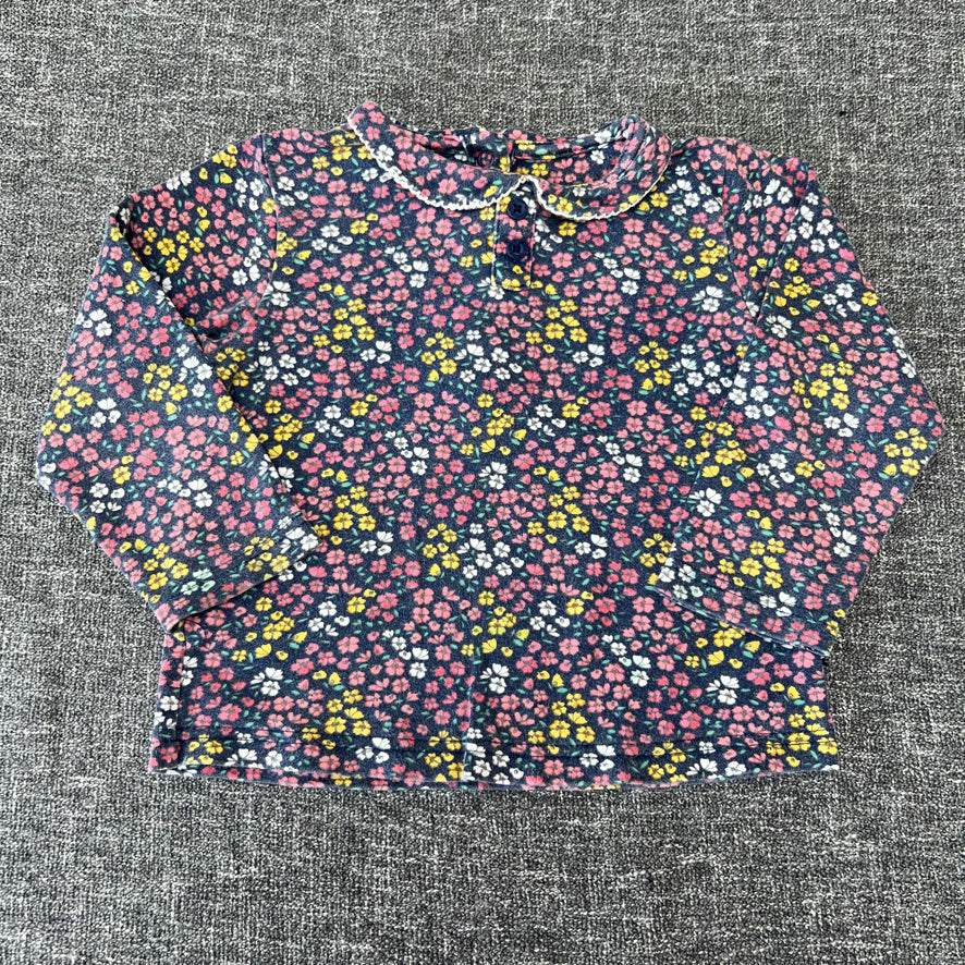 Girls 3-4 Year Blue Floral Print Long Sleeved Top