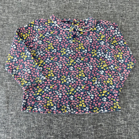 Girls 3-4 Year Blue Floral Print Long Sleeved Top