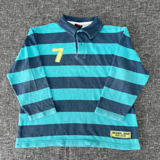 Boys 5-6 Year Blue & Turquoise Striped Polo Neck Long Sleeved Top (PIP)