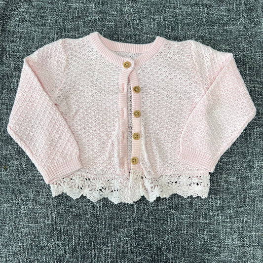 Girls 6-9 Month Light Pink Summer Cardigan With Lace Trim At The Hem