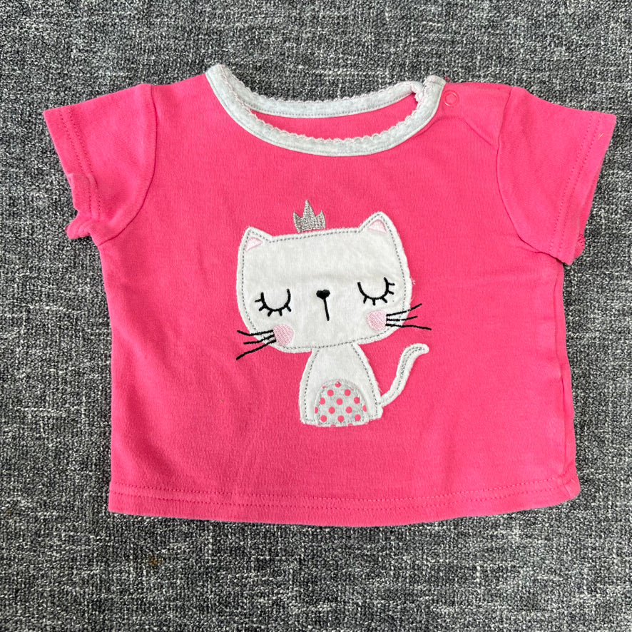 Girls 6-9 Month Pink T-shirt With Appliquéd Cat Motif