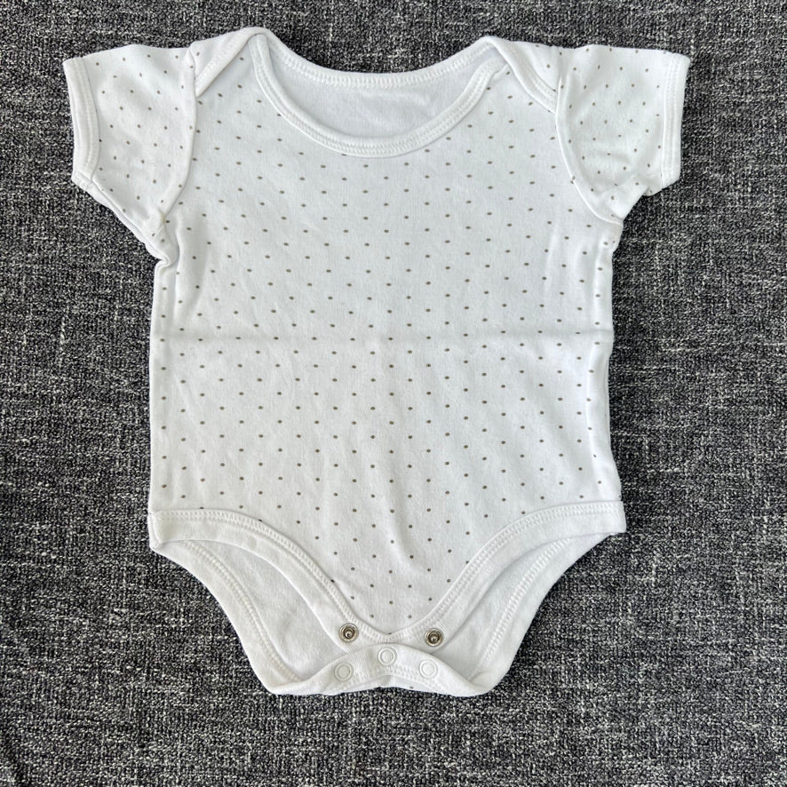 Boys 9-12 Month White With Khaki Green Spots Short Sleeved Bodysuit