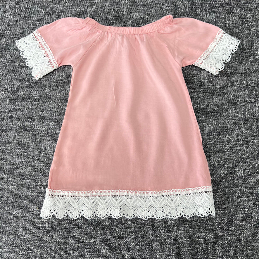 Girls 18-24 Month Pink Summer Dress With White Lace Trim