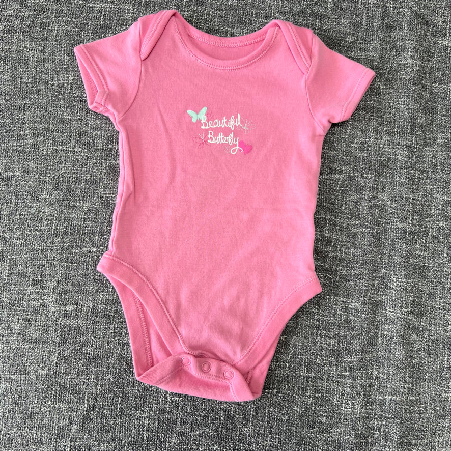 Girls 6-9 Month Pink "Beautiful Butterfly" Short Sleeved Bodysuit