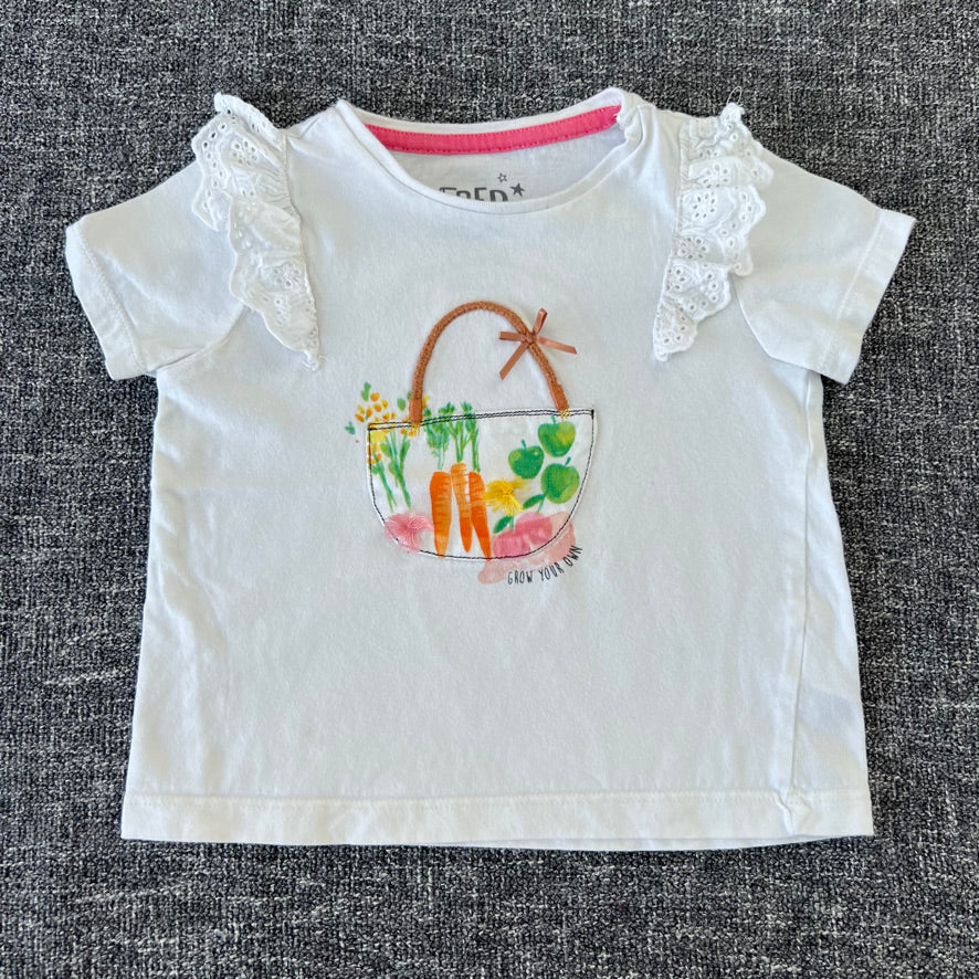 Girls 9-12 Month White T-shirt With Veg Basket "Grow Your Own"