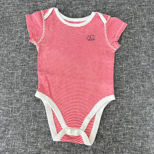 Boys 9-12 Month Red & White Striped Short Sleeved Bodysuit With Digger Motif