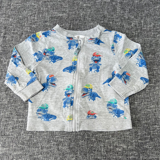 Boys 9-12 Month Grey Zip Up Cardigan With A Dinosaur Print