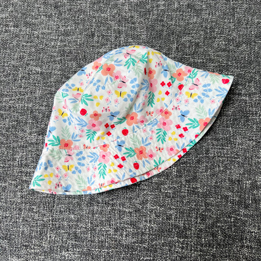 Girls 12-18 Month White Sun Hat With A Colourful Floral Print