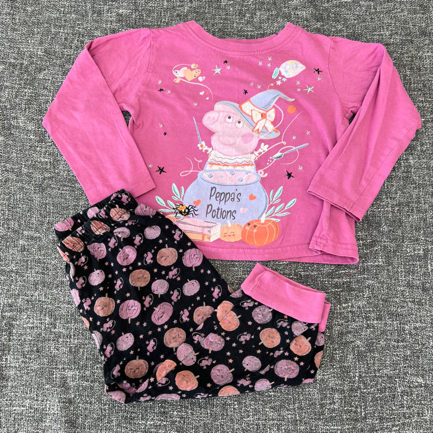 Girls 2-3 Year Pink & Black "Peppa's Potions" Halloween Pjs (PIP)