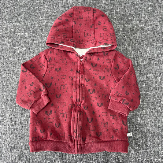 Boys 18-24 Month Burgundy Fleece Lined Hoodie With Animal Face Print