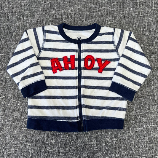 Boys 6-9 Month Blue & White Striped "Ahoy" Zip Up Cardigan