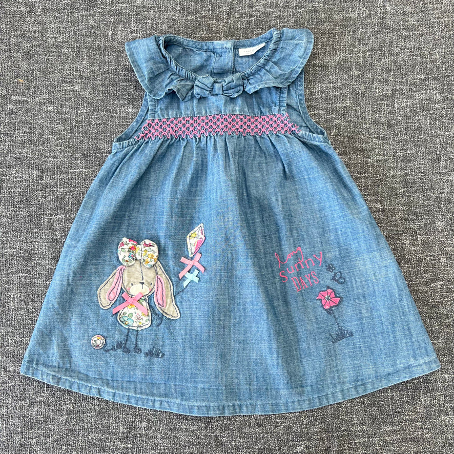 Girls 9-12 Month Blue Denim "Long Sunny Days" Sleeveless Summer Dress