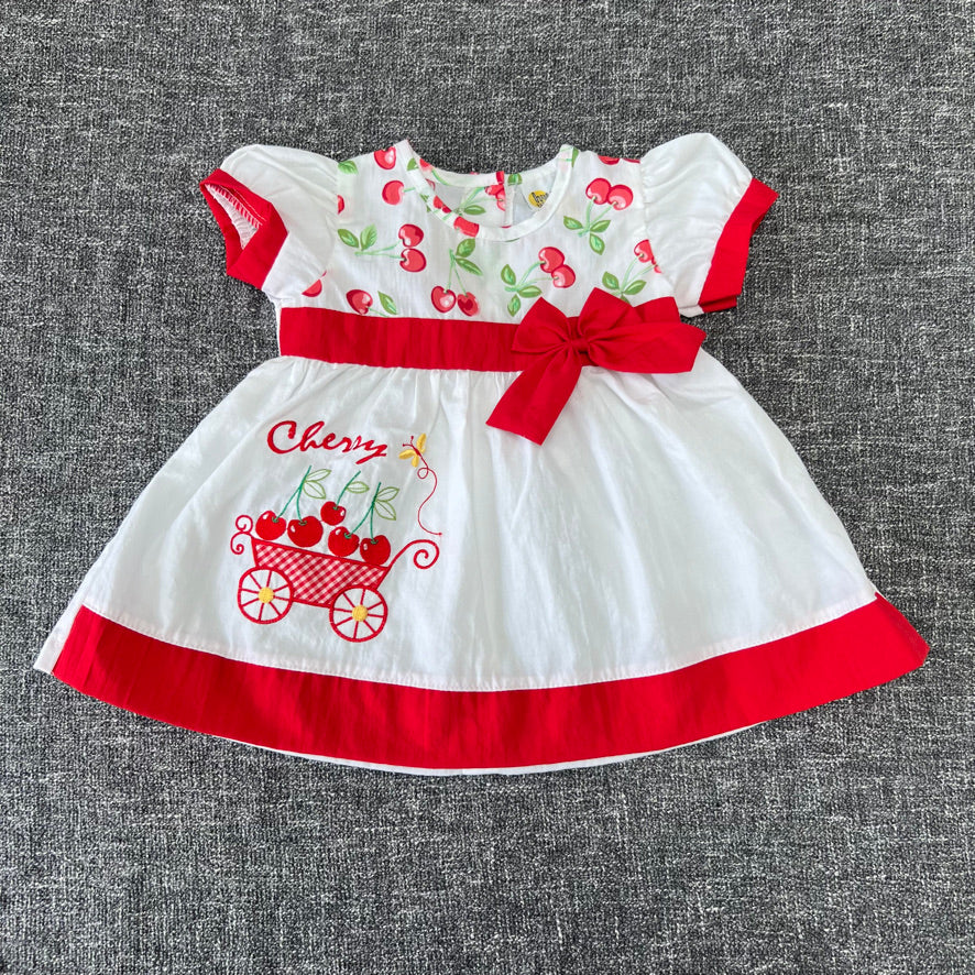 Girls 6-9 Month White & Red Summer Dress "Cherry"