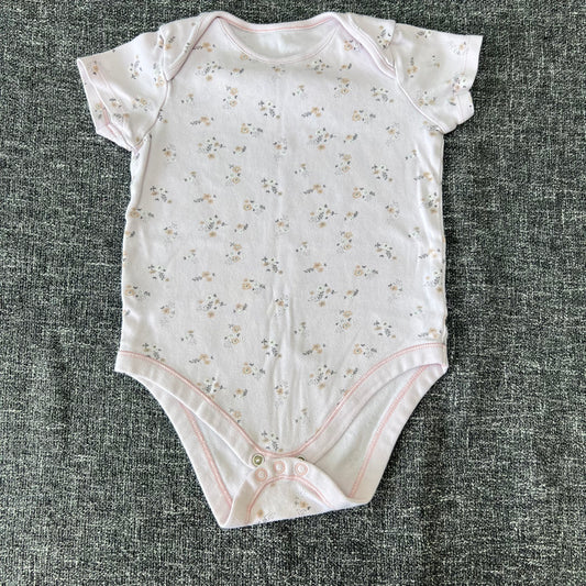 Girls 2-3 Year Pink Short Sleeved Bodysuit With Floral Pattern (PIP)