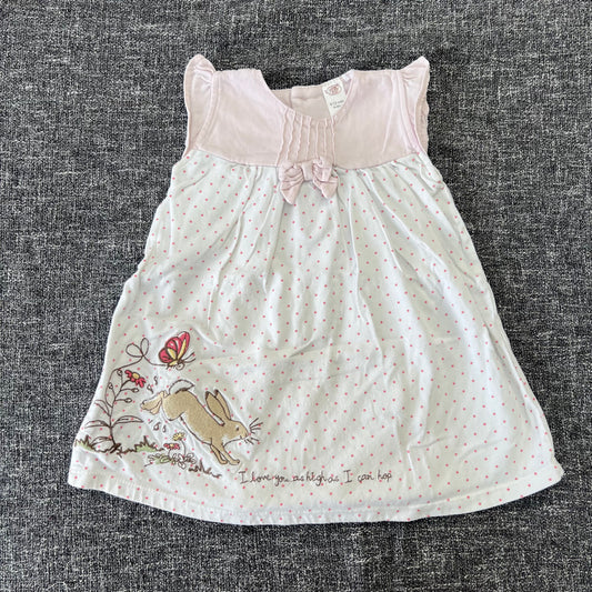 Girls 9-12 Month White With Pink Spot Guess How Much I Love You " I Love You As High As I Can Hop" Jersey Summer Bodysuit Dress