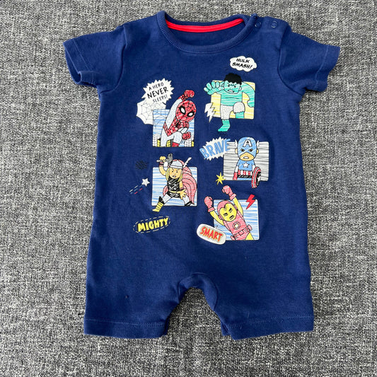 Boys 6-9 Month Blue Superhero Summer Romper (PIP)