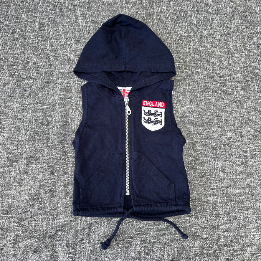 Boys 6-9 Month Blue "ENGLAND" Hooded Gilet.