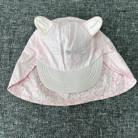 Girls 12-18 Month Pink Cat Baseball Style Hat With Neck Protection