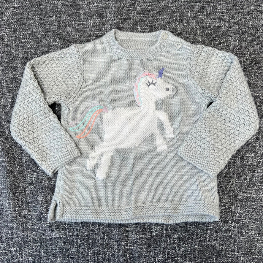 Girls 12-18 Month Grey Unicorn Knitted Jumper