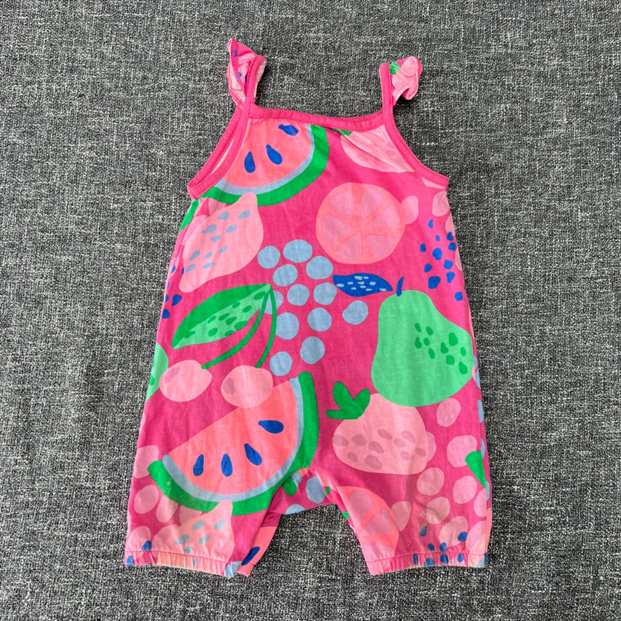 Girls 12-18 Month Pink Fruit Print Summer Romper(PIP)