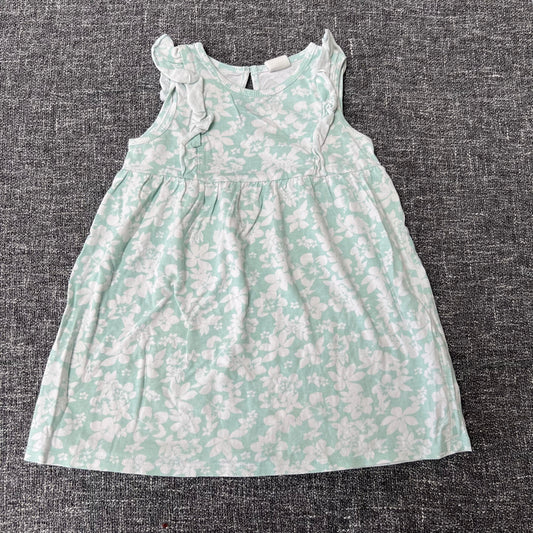 Girls 12-18 Month Green & White Jersey Summer Dress With A Floral Print