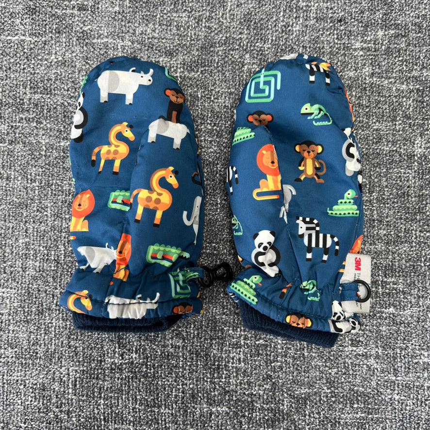 Boys 3-4 Year Blue Animal Print Ski Mittens With Thinsulate