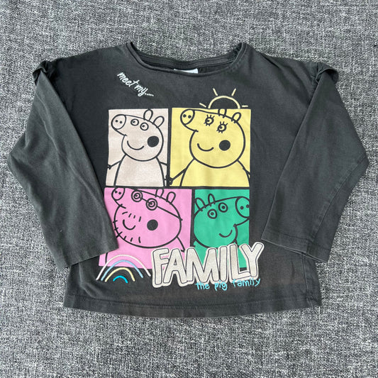 Girls 2-3 Year Grey "Meet My Family, The Pig Family" Peppa Pig Long Sleeved Top (PIP)