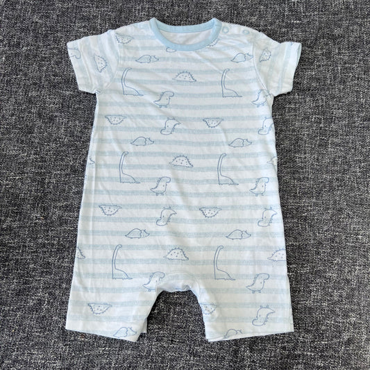 Boys 6-9 Month Blue & White Striped Dinosaur Print Summer Romper