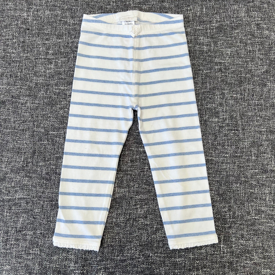 Girls 12-18 Month White & Blue Striped Leggings