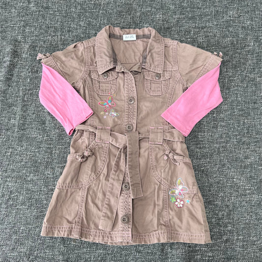 Girls 18-24 Month Beige & Pink Long Sleeved Dress