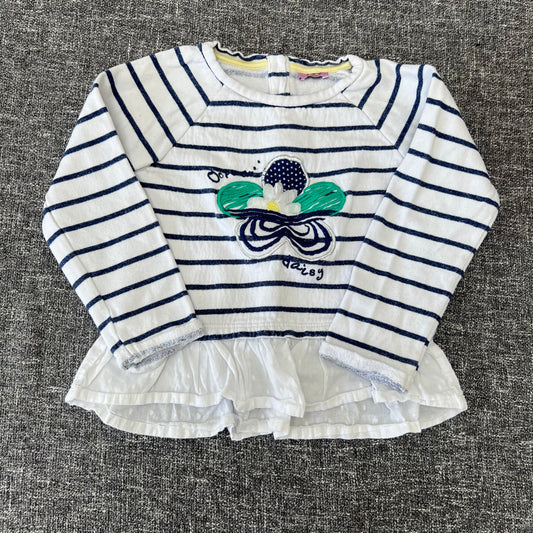 Girls 3-4 Year Blue & White Striped Flower Jumper Top