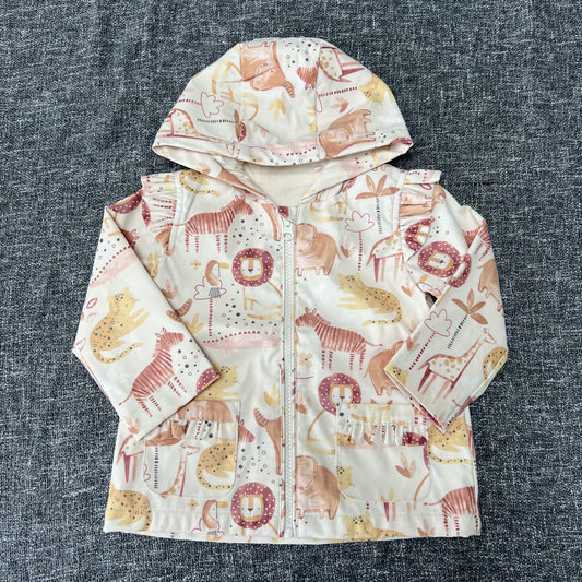 Girls 9-12 Month Cream & Beige Tropical Animal Print Rain Coat