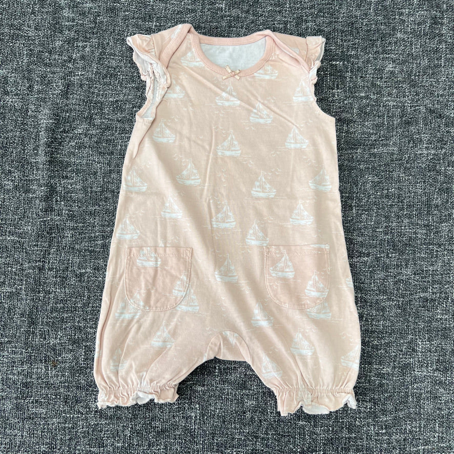 Girls 6-9 Month Light peach Summer Romper With Sail Boat Pattern