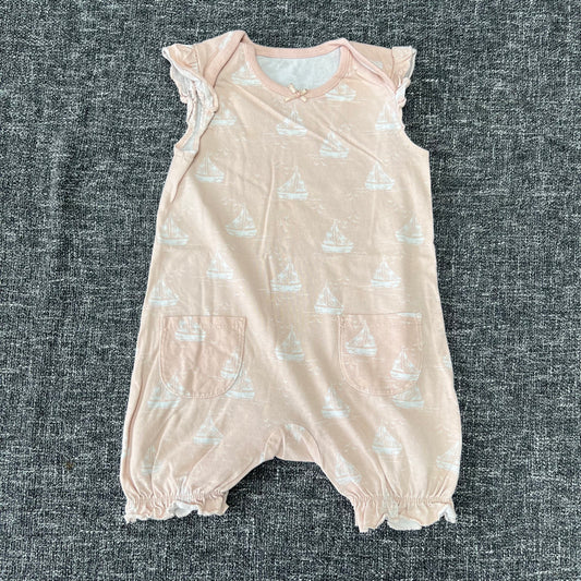 Girls 6-9 Month Light peach Summer Romper With Sail Boat Pattern