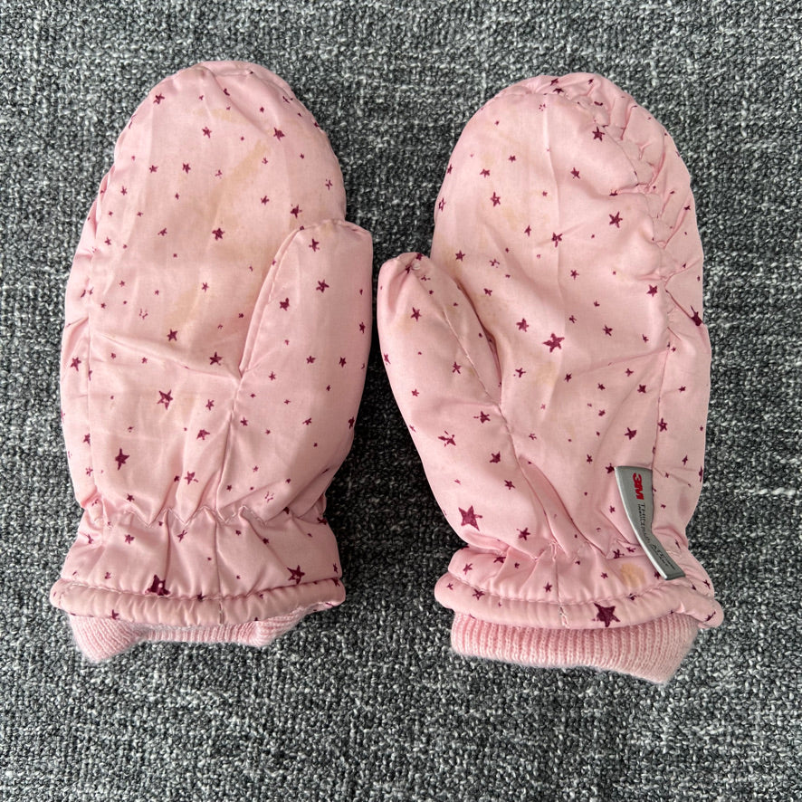 Girls 3-4 Year Pink With Star Print Ski Mittens (PIP)