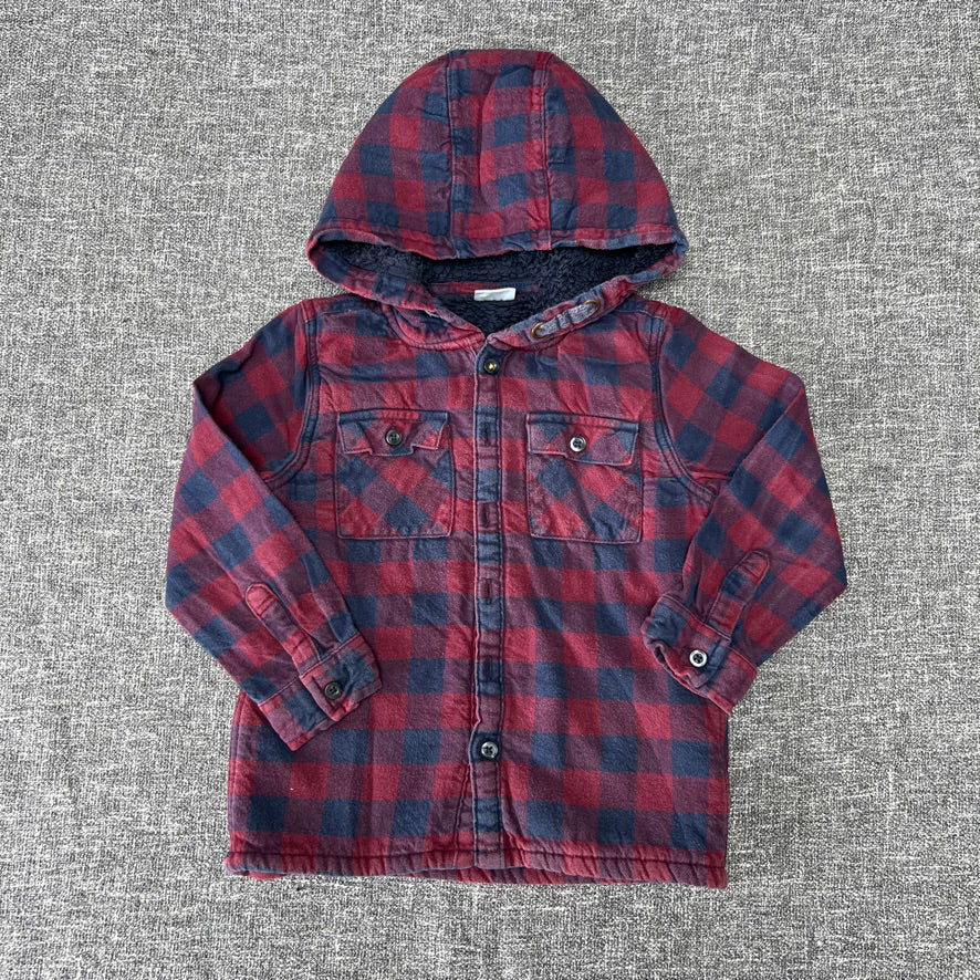 Boys 4-5 Year Red & Blue Checked Long Sleeved Hooded Jacket