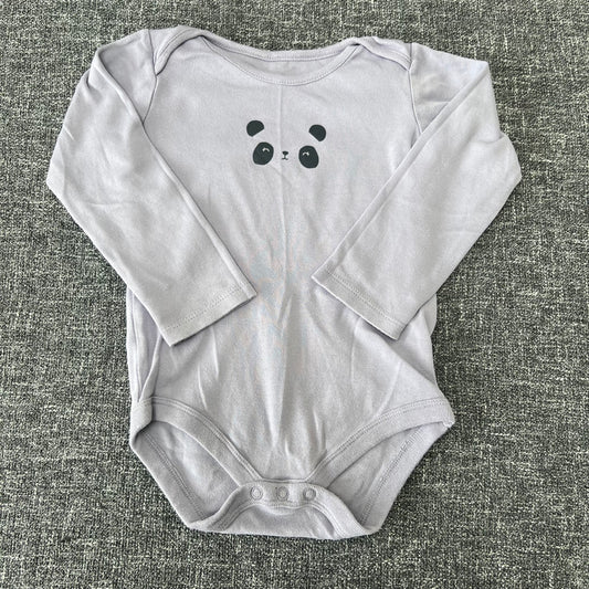 Girls 2-3 Year Plain Purple Long Sleeved Bodysuit With Printed Panda face