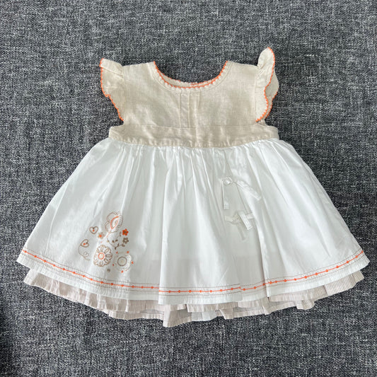 Girls 6-9 Month White & Beige Summer Dress