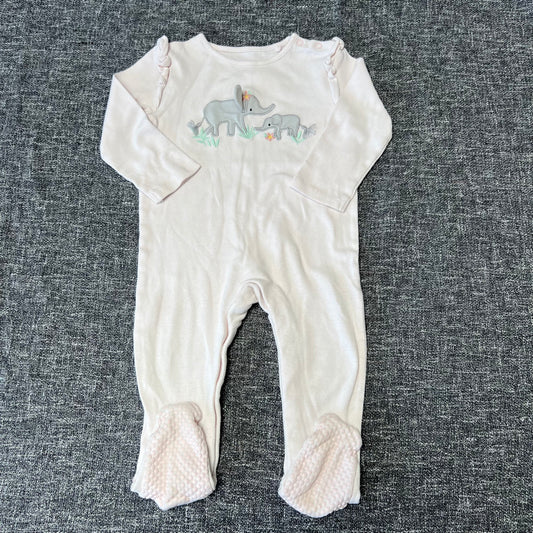 Girls 12-18 Month Pink & White Striped Sleepsuit With Appliqued Elephant Motif