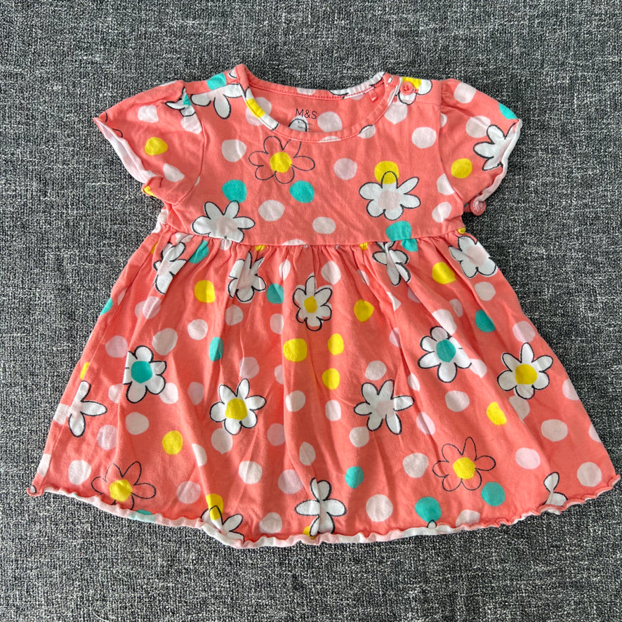 Girls 9-12 Month Orange Jersey Short Sleeved Summer Dress With A White Sport And Flower Print