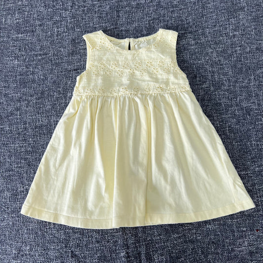 Girls 9-12 Month Plain Yellow Summer Dress With Embroidery Anglaise Bodice